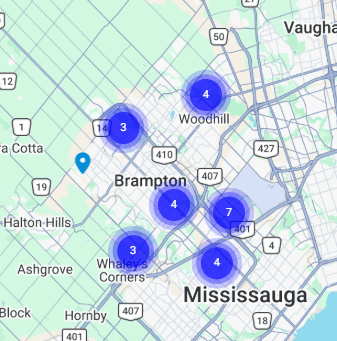 Map showing a focused local business targeting area for a lawn maintenance direct mail campaign
